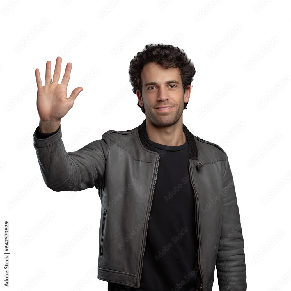 Young man making a stop sign gesture and laughing transparent background