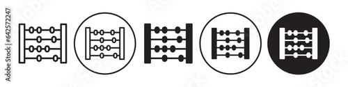 Abacus icon. Mathematic calculation learning wooden row tool symbol. Vector set of school toy for kid to educate counting numbers with fun. Flat outline of traditional arithmetic compute clip frame 