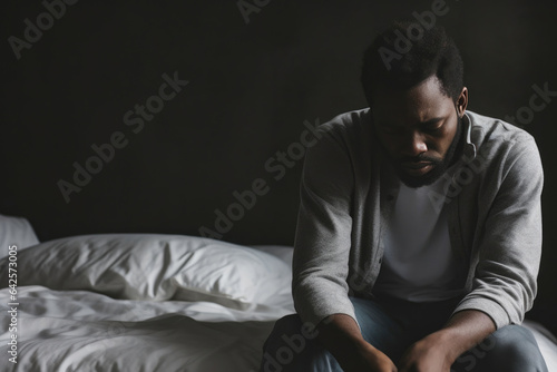 Despairing African Descent Man on Bed