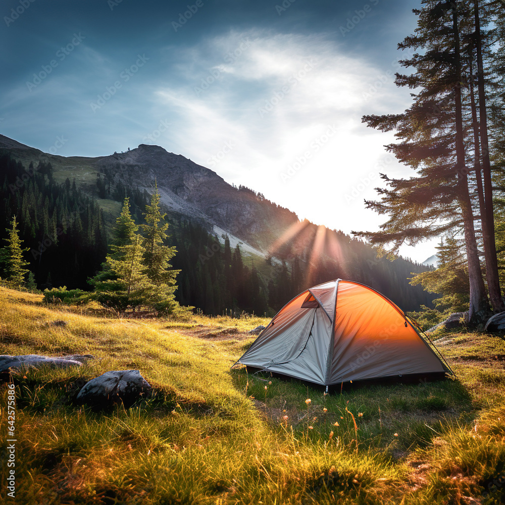 tent in the mountains, camping in nature