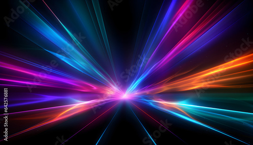 Futuristic neon light beams through space - Generativ AI
