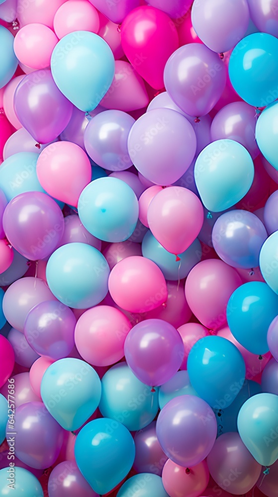 abstract background wit round balloons, in style of purple, blue, pink and cyan, generative AI
