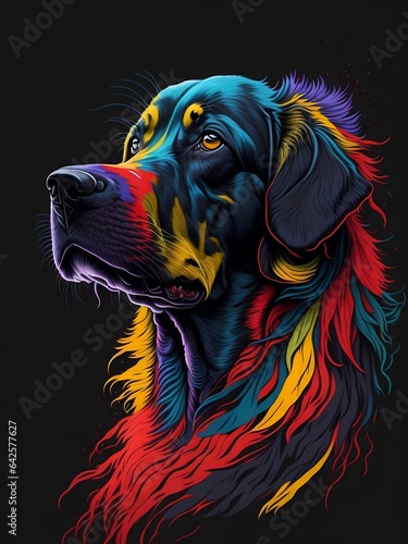 Dog face with paint splash art abstract painting digital illustration.
