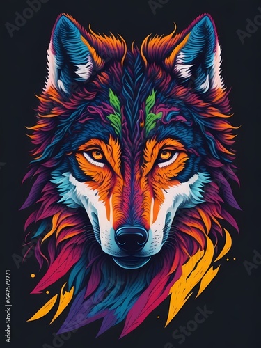 Wolf portrait. Colorful wildlife painting. Digital vector art of predator wildlife. Beautiful and majestic pop art. Creative wolf illustration. Hipster trendy modern polygon concept. Decoration poster