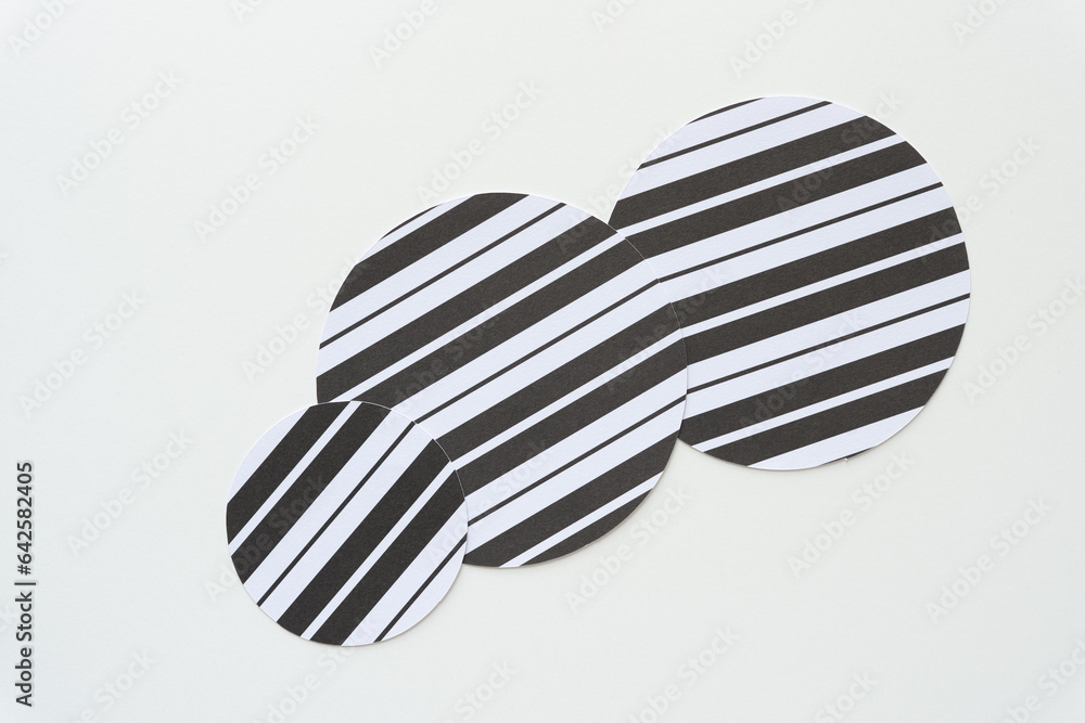 three layered paper circles with lines in black and white on blank paper three layered paper circles with lines in black and white on blank paper