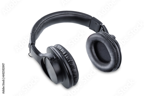 Black hadphones on a white isolated background