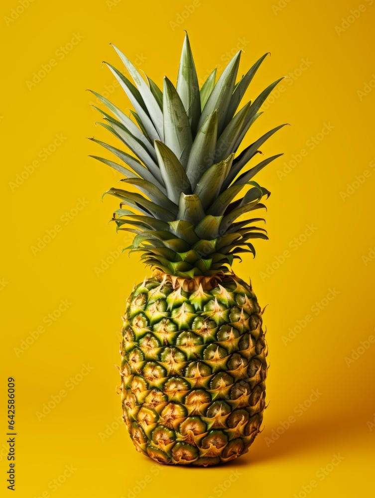 Fresh Organic Pineapple Fruit Photorealistic Vertical Illustration. Healthy Vegetarian Diet. Ai Generated bright Illustration with Delicious Juicy Pineapple Fruit.
