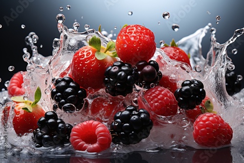 Blackberries  raspberries and blueberries on a black background.