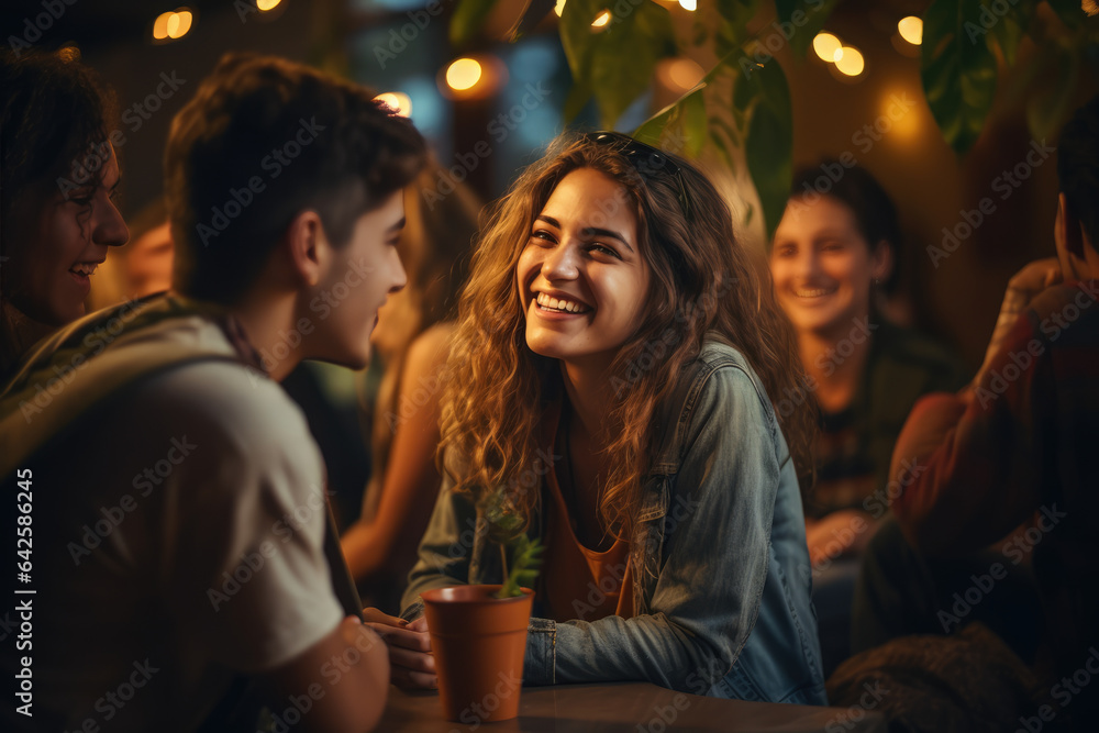 A person enjoying a moment of laughter with friends, highlighting the importance of joy in mental health. Generative Ai.