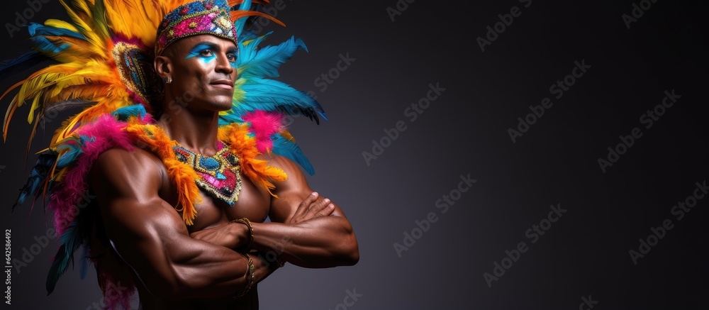 Samba dancer male striking crossed arm pose