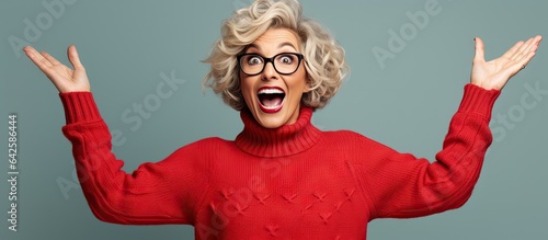 Surprised middle aged woman...