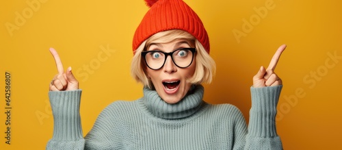 Surprised middle aged woman...