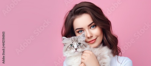 Girl with adorable feline c...