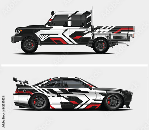 car wrap design vector. Graphic abstract stripe racing background kit designs for wrap vehicle, race car, rally, adventure and livery