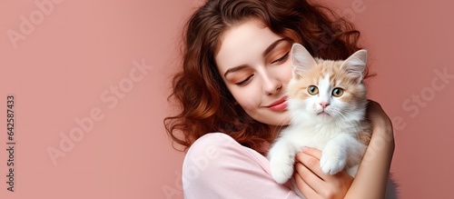 Girl with adorable feline c...