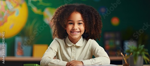 Happy biracial schoolgirl i...