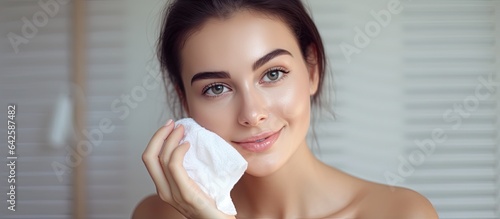 Attractive woman using cott...