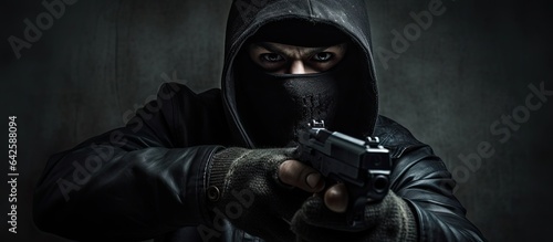 Assassin gangster armed and dangerous firing Empty area