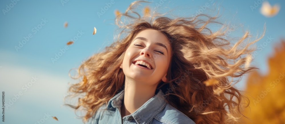 Teenage girl making autumn suggestions with a paper and copy space