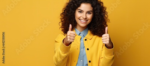 Woman on yellow background ...