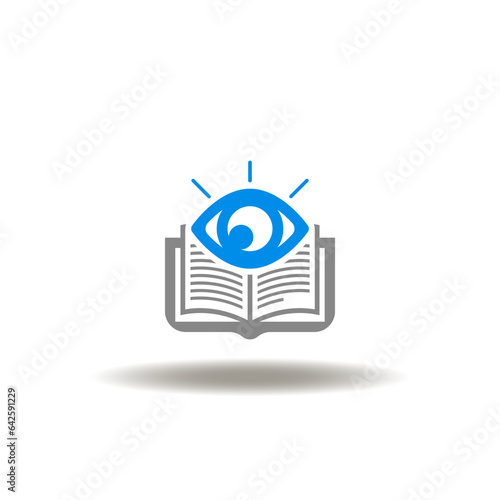 Vector illustration of eye looking into a book. Icon of book festival. Symbol of reading book. Sign of education.