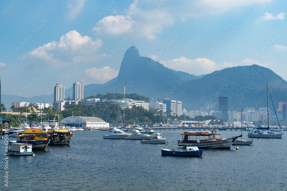 Rio de Janeiro, Brazil Urca district, plane landing, view of Guanabara
