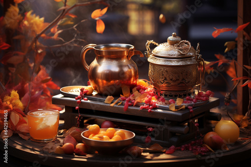 Chuseok - Korean traditional holiday. Koreans usually travel to their homeland to meet with relatives. autumn, thanksgiving day, holiday, gifts, traditional food. photo