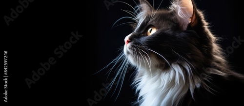 Backlit cat portrait on bla...