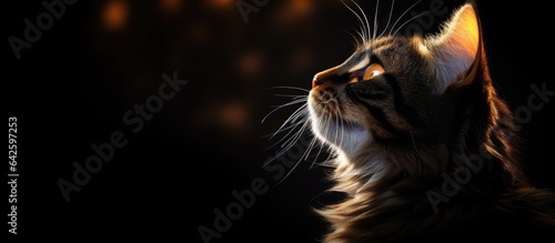 Backlit cat portrait on bla...