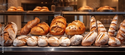 Bakery showcasing freshly baked breads in the display case