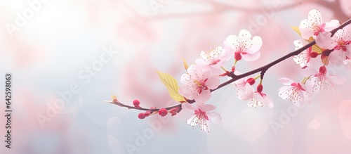 Cherry tree branch with copyspace in spring blurred background