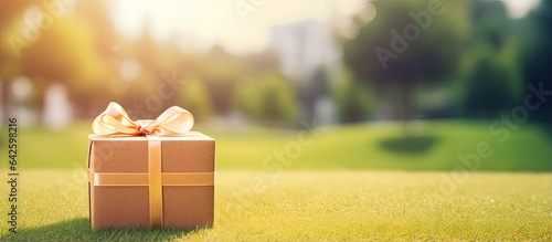 Christmas gift box on lawn ...