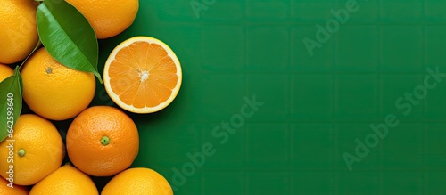 Closeup of oranges on green...