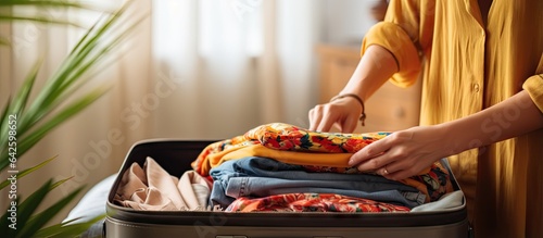 Closeup of woman packing su...