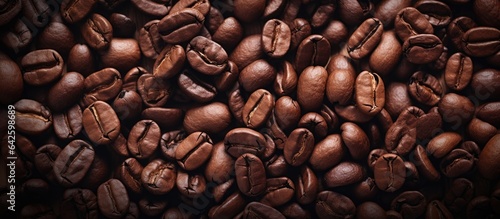 Coffee beans close up spinning for advertising coffee products with copy space border design