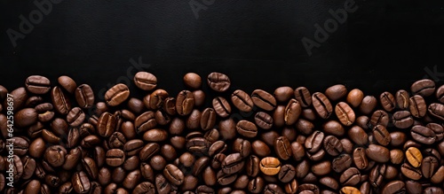 coffee beans good and bad grain arabica and robusta blend roasted coffee grain Black background Top view Copy space © vxnaghiyev