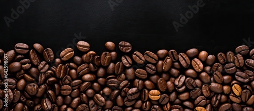 coffee beans good and bad grain arabica and robusta blend roasted coffee grain Black background Top view Copy space