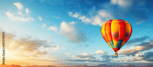 Colorful hot air balloon flying in the sky illustrating travel and air transportation