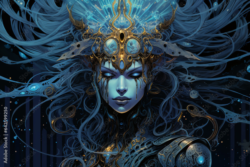 Elpis the spirit of hope, Black paper with intricate and vibrant light blue line work, Tarot Card, Fractal, Full of silver layers, Portrait, Incredible light blue and black Elpis the spirit of hope, Black paper with intricate and vibrant light blue line work, Tarot Card, Fractal, Full of silver layers, Portrait, Incredible light blue and black