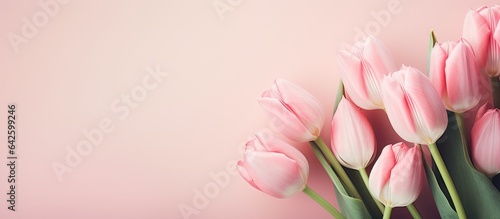 Creative concept for International Mother and Family Day Pink tulip flower arrangement photo