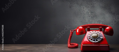 Customer support or important calls represented by a red telephone receiver on a gray background photo
