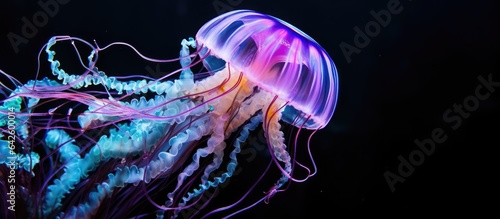 Fluorescent jellyfish dances gracefully underwater