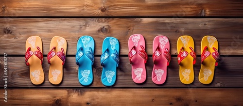 Infant sandals on wood back...