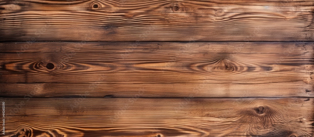 Fototapeta premium Natural brown wooden background for design Vintage painted texture Overhead view with space for text