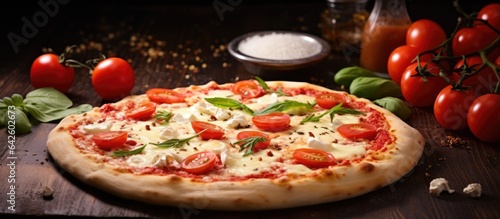 Pizzeria wallpaper featuring homemade Italian pizza with traditional cheese and fresh ingredients
