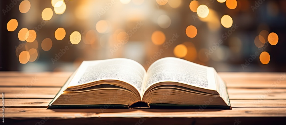 Read or work with an open book research in a library with space for writing Read or work with an open book research in a library with space for writing