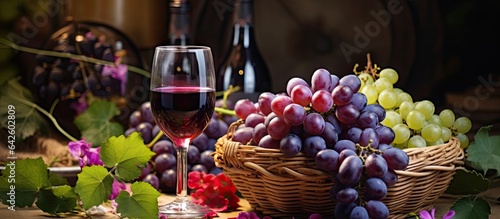 Purple grapes and grape win...