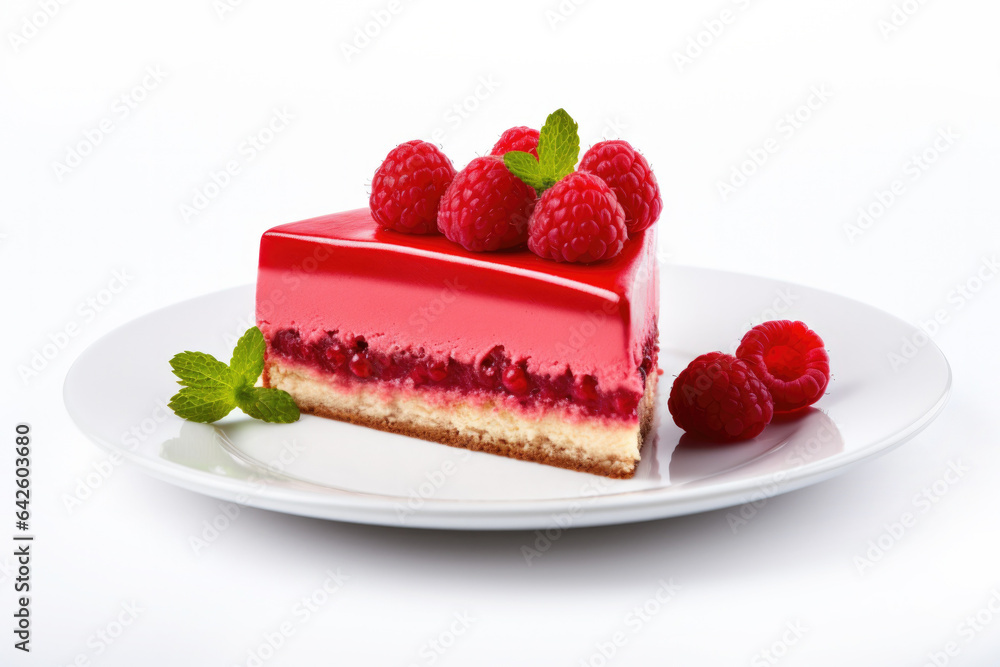 Plate of Raspberry Cake Isolated on a White Background Plate of Raspberry Cake Isolated on a White Background