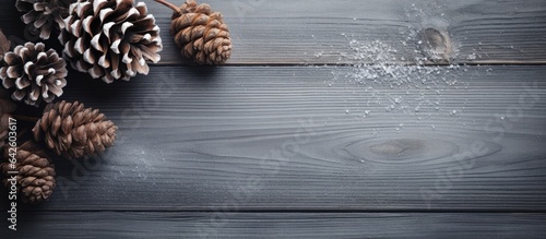 Simple winter background with pine cone on wooden texture stunningly beautiful