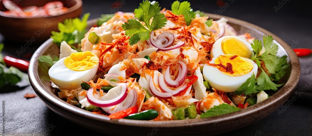 Spicy coconut salad from Thailand with salted eggs and space to write